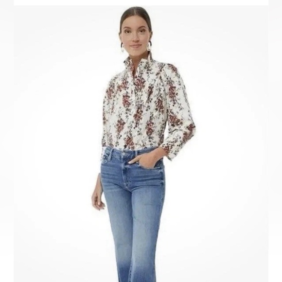 Tuckernuck Denim - Tuckernuck Women's top w/glass buttons Cerise Falling Flowers Bouquet Corrigan M